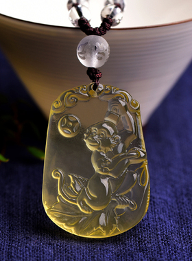 2026年天然黄水晶生肖猴吊坠