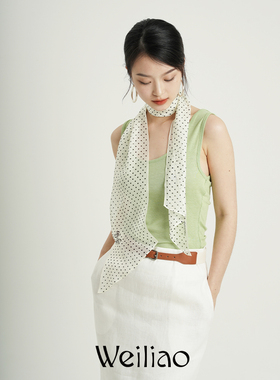 Weiliao山茶波点雪纺真丝飘带