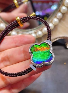 天然加拿大斑彩石四叶草手链吊坠两用款