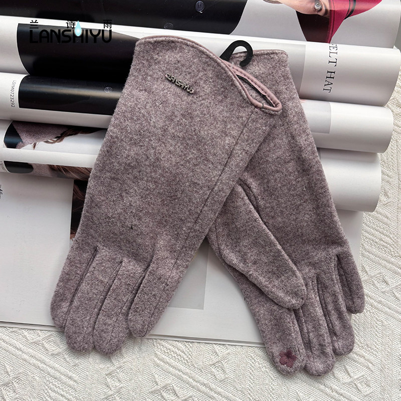 兰诗雨秋冬保暖毛呢手套开车骑行防风分指手套可触屏柔软防寒手套,淘宝优惠券,粉丝福利购,淘宝优惠卷