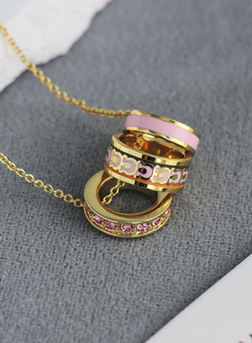 彩色涂釉三色环项链 高级感简约小圆小香风珐琅涂釉宝石锁骨项链