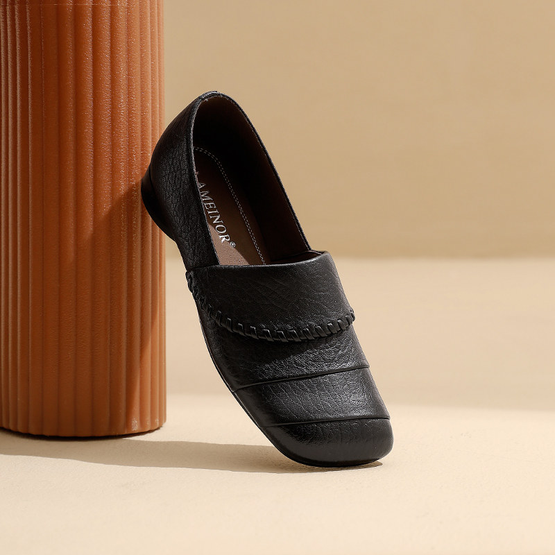 2025新款软底软皮一脚蹬小皮鞋舒适拼接低跟方头深口单鞋乐福鞋女,淘宝优惠券,粉丝福利购,淘宝优惠卷