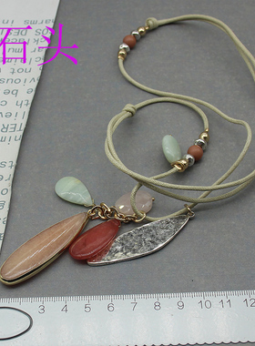 石头金属风长款欧美毛衣链项链