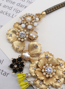 美国复古花朵夸张项链真珍珠