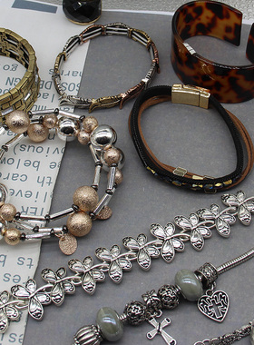 欧美个性手链手镯金属钻