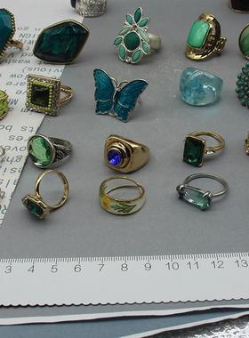 女合金欧美绿蓝色系戒指