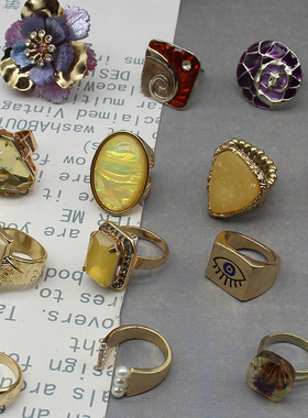 欧美个性钻珐琅珠珠花戒指