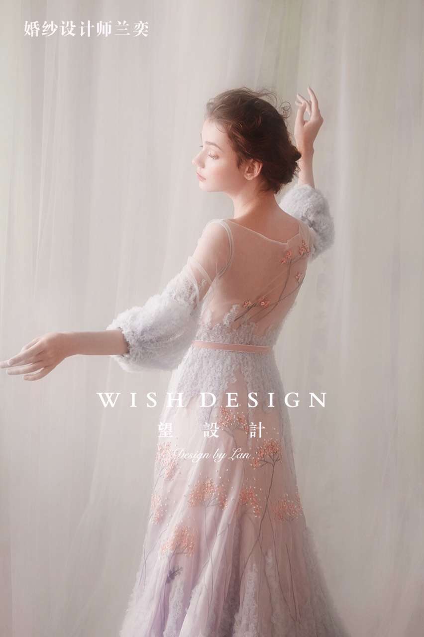 定制可租赁望设计婚纱wishdesign设计师兰奕原创绛珠雪紫色长袖-图0