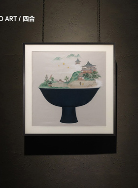 四合艺术风景油画简约玄关客厅