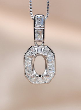 精工S925银吊坠空托椭圆形来石代镶嵌宝石尖晶贵重轻奢定制4*6mm