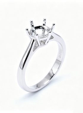 精工莫桑培育钻戒指空托S925银镀18k金固定口周家六爪50分1/2克拉