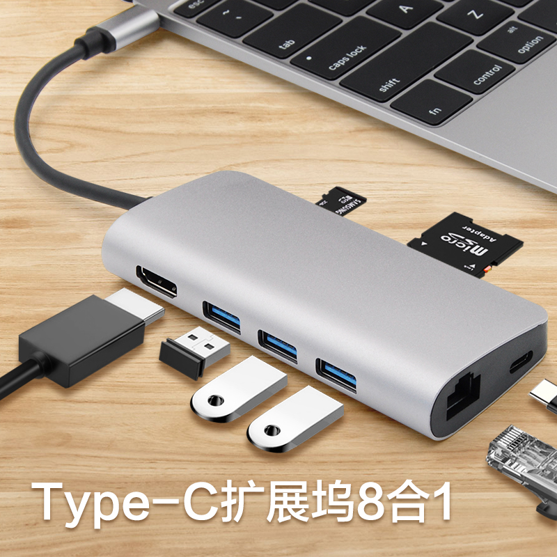 Type-C轉hdmi適用小米蘋果新air電腦網線轉換器線轉USB介面多功能HDMI讀卡器多合一分線器網線介面vga轉接頭