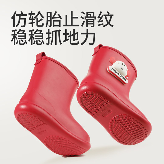 牧童儿童雨鞋2025新款男童宝宝防水轻便红色小女孩卡通幼儿园雨靴