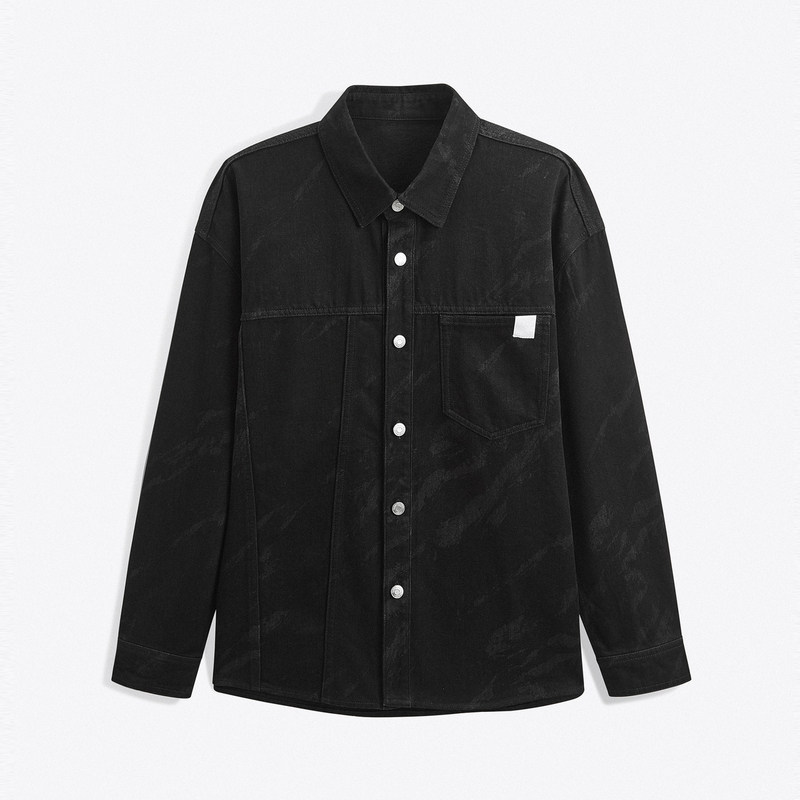 GXG男装 黑色激光烧花通勤牛仔衬衫 24春新品GFX1E900571