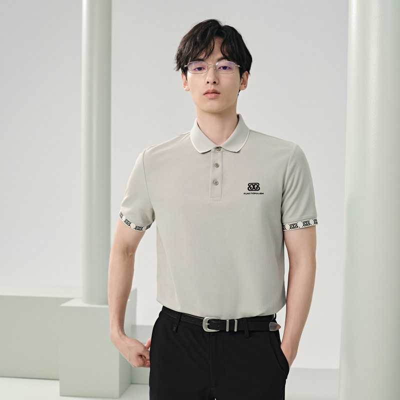 【含蚕丝】GXG男装 老花织带拼接polo衫男商务休闲短袖 25夏热销