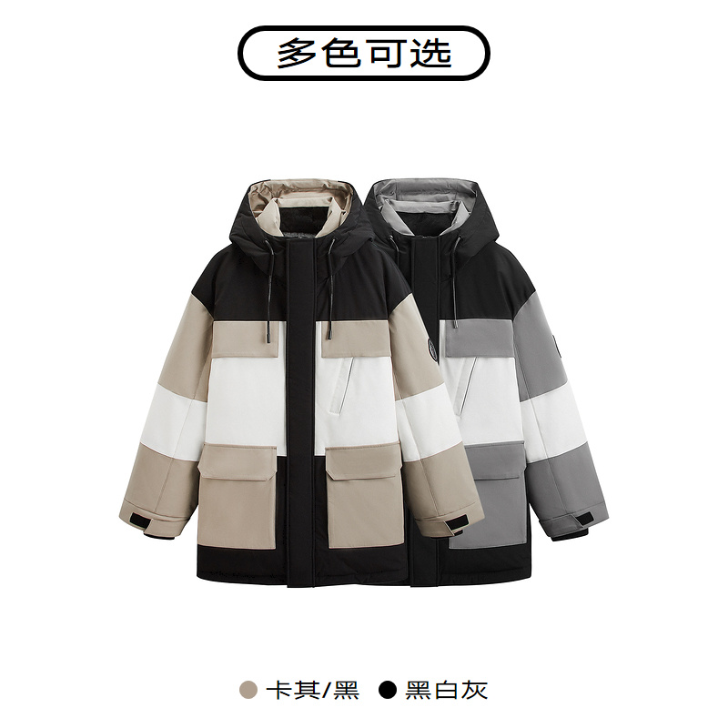 GXG男装 时尚拼色设计连帽羽绒服男保暖工装羽绒服外套 23冬新品 - 图2