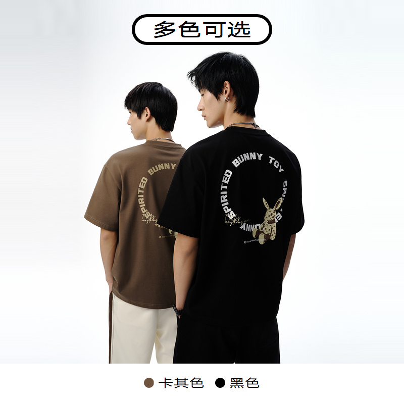 GXG男装重磅潮流环形文字印花纯棉圆领短袖T恤2023夏季新品 - 图2