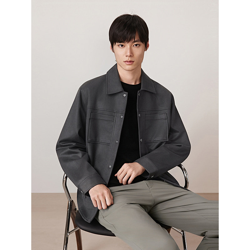 GXG男装 简约翻领仿麂皮夹克外套男 秋热销G24X213050