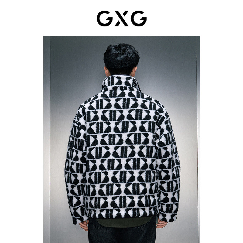 GXG男装 黑白提花仿羊羔毛夹克 冬季热销GEX12127674