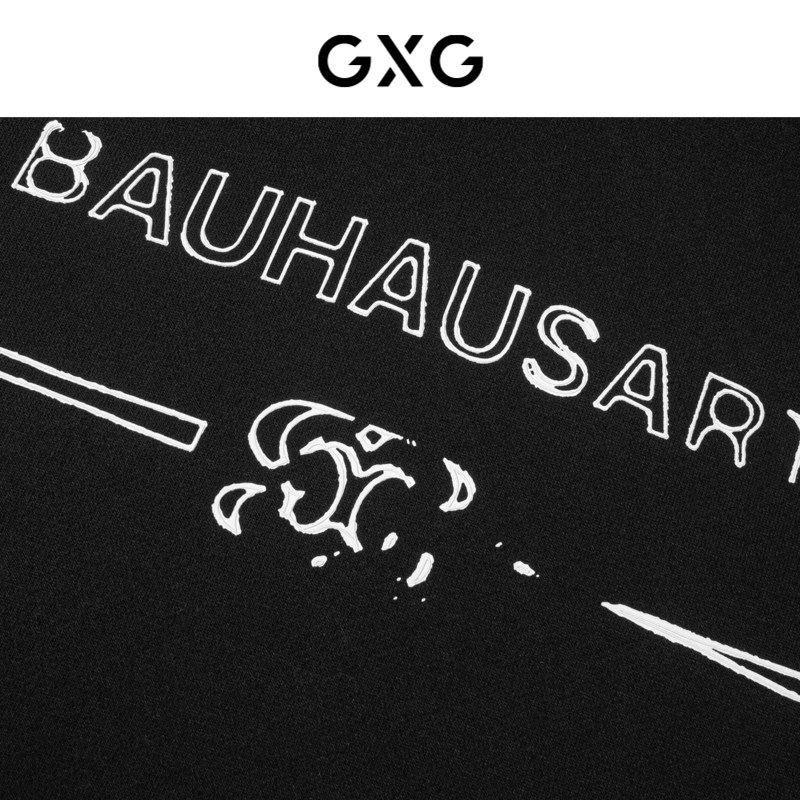 GXG男装 时尚印花黑色通勤连帽卫衣 冬季热销GEX13129114