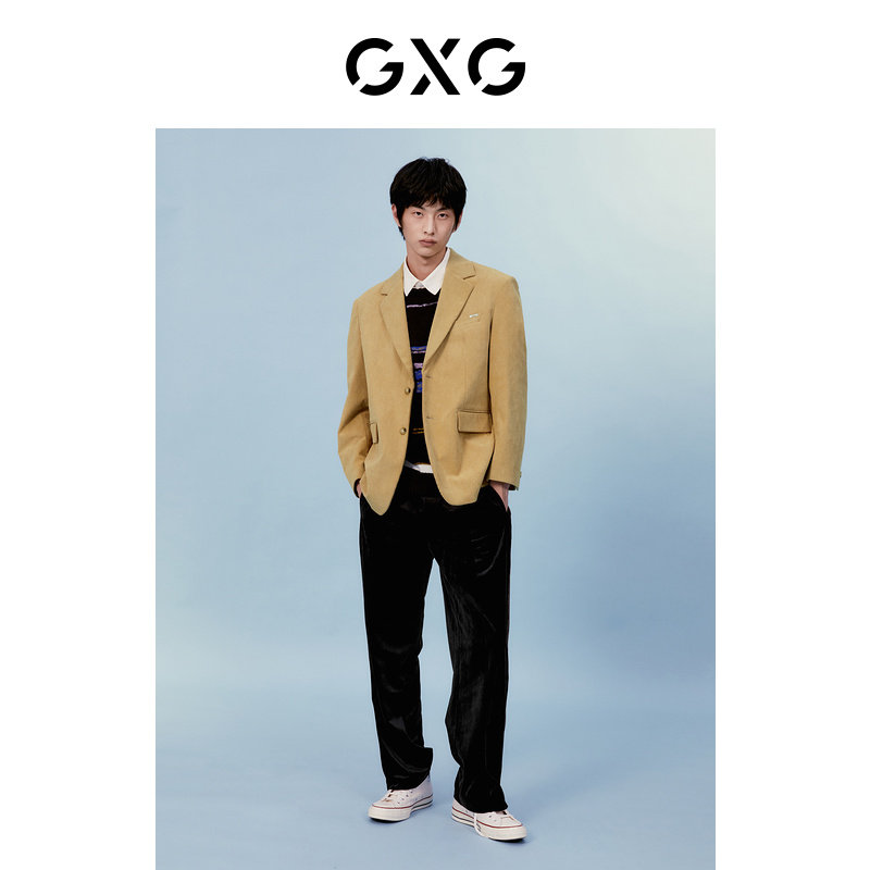 【新款】GXG男装 廓形卡其色灯芯绒休闲单西外套 春季复古系列,淘宝优惠券,粉丝福利购,淘宝优惠卷