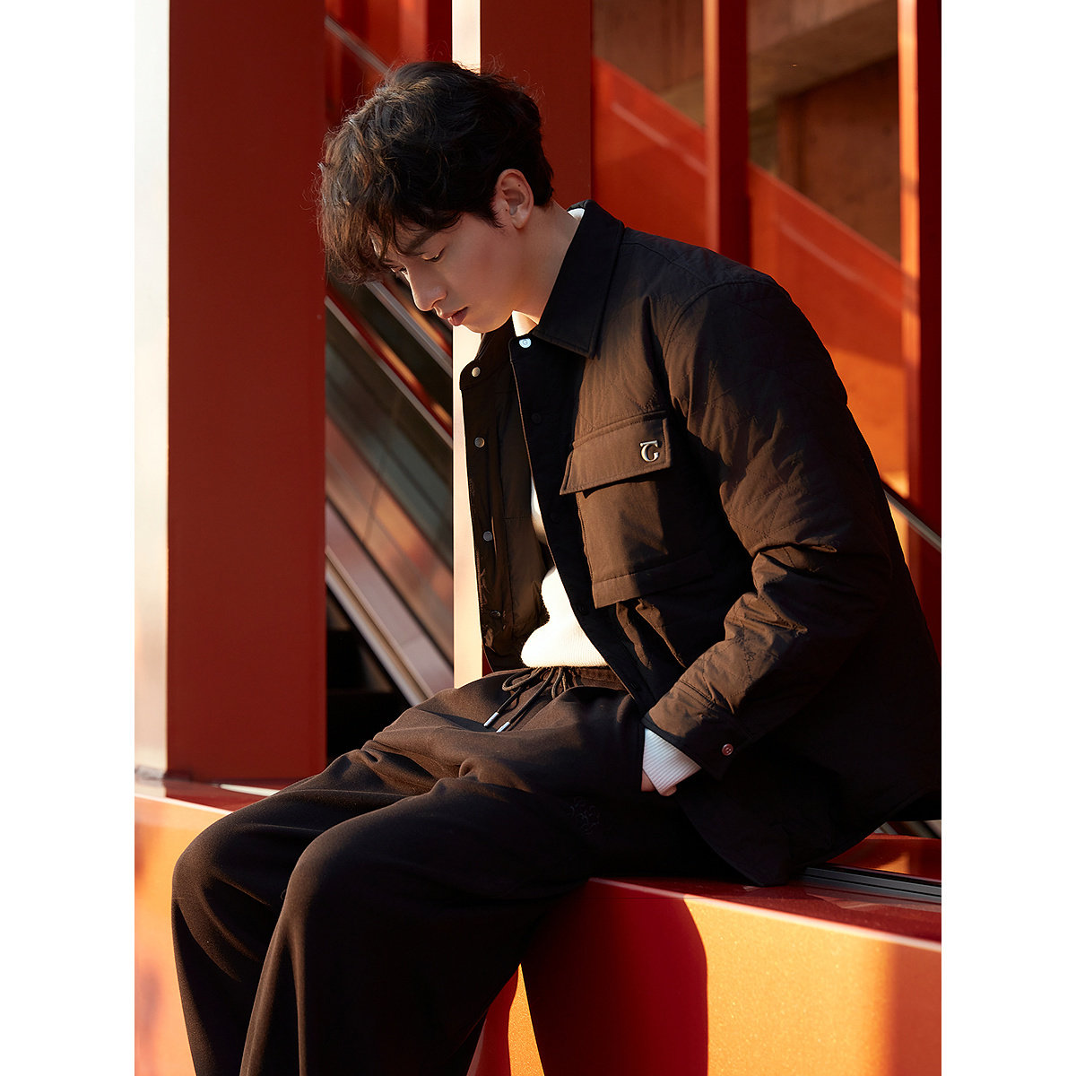 GXG男装  肌理绗缝衬衫式棉服加厚夹克通勤时尚外套 冬季热销