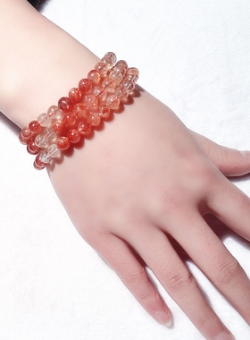 天然草莓晶日光石猫眼冰种手串