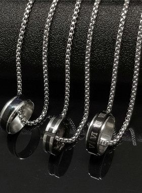 韩国百搭链条钛钢戒指项链吊坠男士个性潮人嘻哈挂坠情侣配饰品女