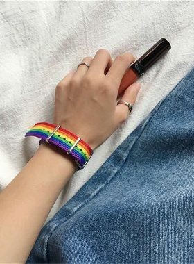 彩虹手环手工潮流情侣表装饰编织彩虹生情韩版儿童人气