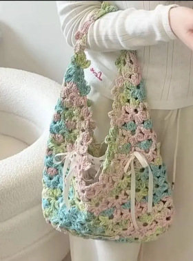 手工编织一体繁花包包材料春天碎花涂鸦线编织单肩包送女朋友闺蜜