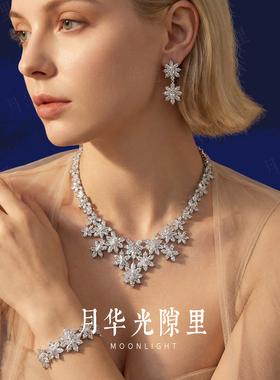 奢华雪花满钻锆石项链耳环套装