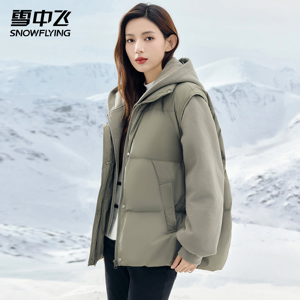 雪中飞爆款轻薄羽绒服女短款连帽2024秋冬新款韩版假两件保暖外套