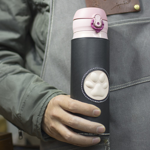 dadali头层牛皮保温杯套钛杯玻璃水杯便携斜跨皮套带提绳手工定制 - 图1