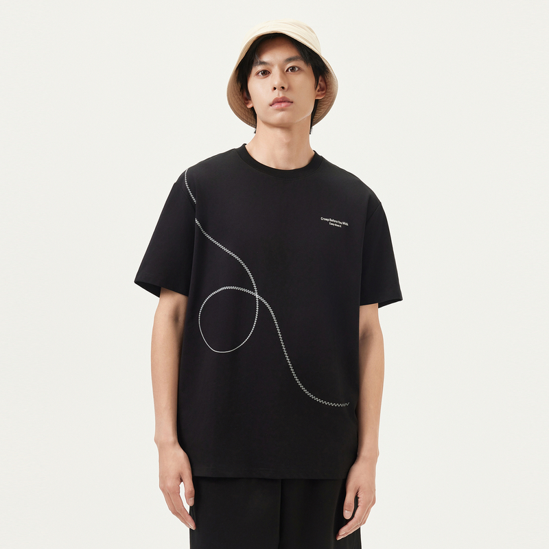 gxg.jeans男装 25年夏新款个性线条简约时尚宽松男士圆领短袖T恤