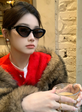 MELIYA复古三角猫眼小脸墨镜女高级感ins黑色框偏光太阳眼镜男潮