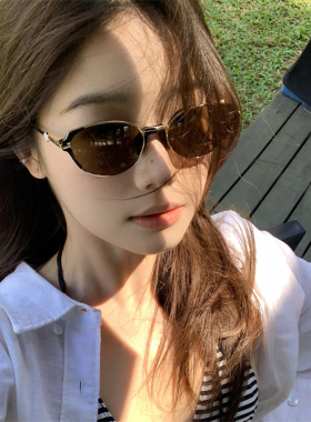 MELIYA小棕镜复古墨镜女UV400防紫外线太阳镜茶色猫眼金属高级感