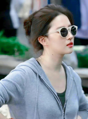 刘亦菲许红豆同款圆形白色墨镜女