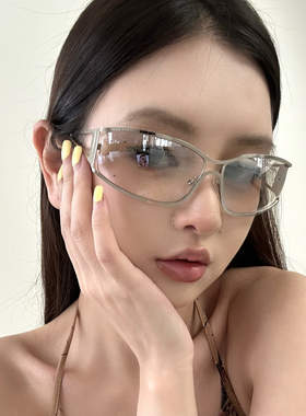 MELIYA欧美Y2K辣妹风未来科技感墨镜银色金属复古太阳眼镜高级感