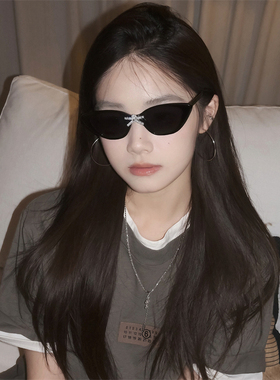 MELIYA复古三角猫眼时髦镶钻蝴蝶结Y2K凹造型墨镜太阳镜方圆脸潮