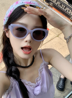辣妹方圆脸高级感猫眼黑色墨镜潮