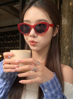 MELIYA猫眼墨镜复古大框高级感气质红色玳瑁UV400显脸小ins太阳镜