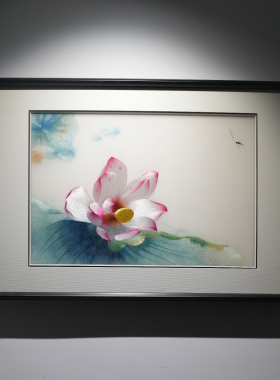 苏绣成品纯手工荷花刺绣挂画
