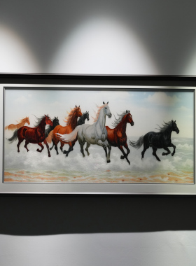 成品手工苏绣马到成功动物挂画