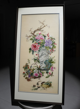 苏绣成品纯手工刺绣牡丹梅花装饰
