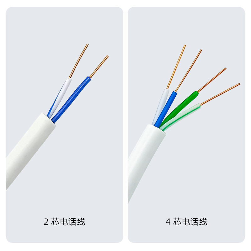 纯铜二芯 四芯 电话线2芯 4芯圆形全铜电话线白色100米200米一卷 - 图0
