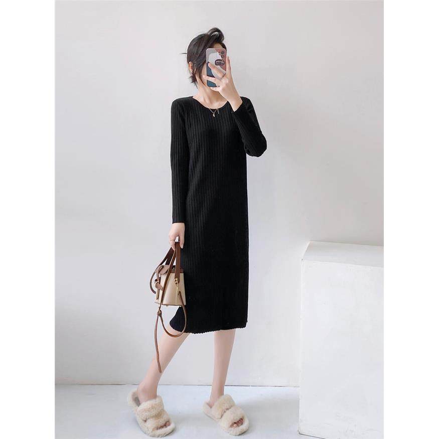 秋冬毛衣裙过膝女2025新款中长款宽松打底内搭黑色针织连衣裙长裙,淘宝优惠券,粉丝福利购,淘宝优惠卷
