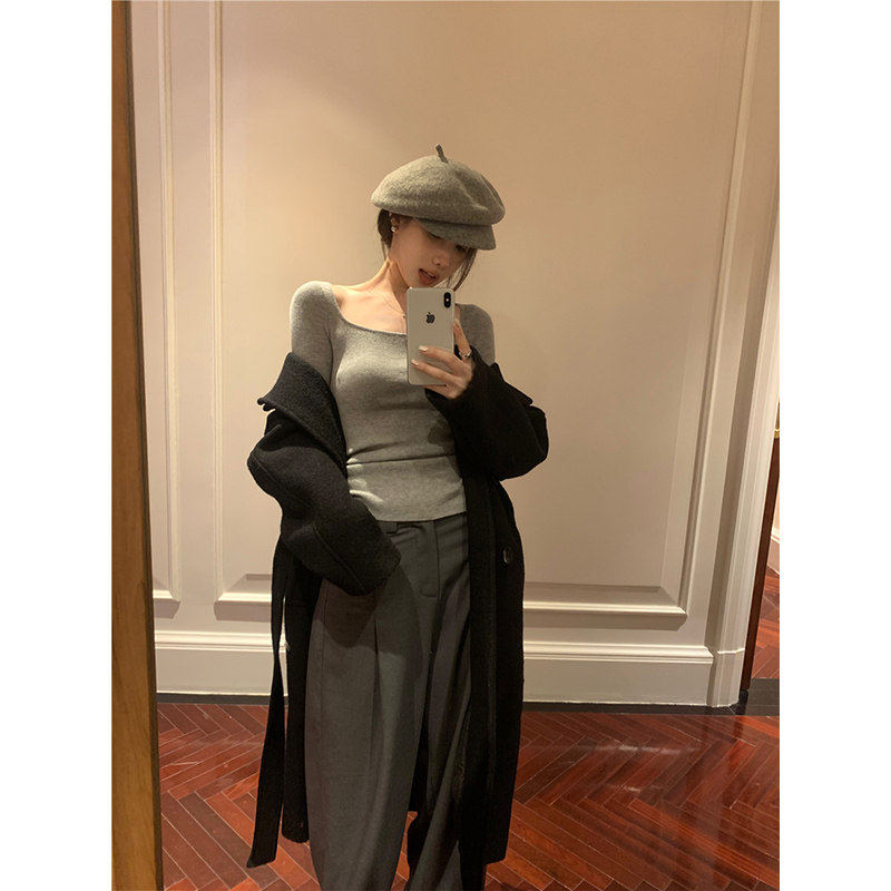 韩系大领口针织内搭打底衫女秋冬高级感修身显瘦方领锁骨长袖上衣,淘宝优惠券,粉丝福利购,淘宝优惠卷