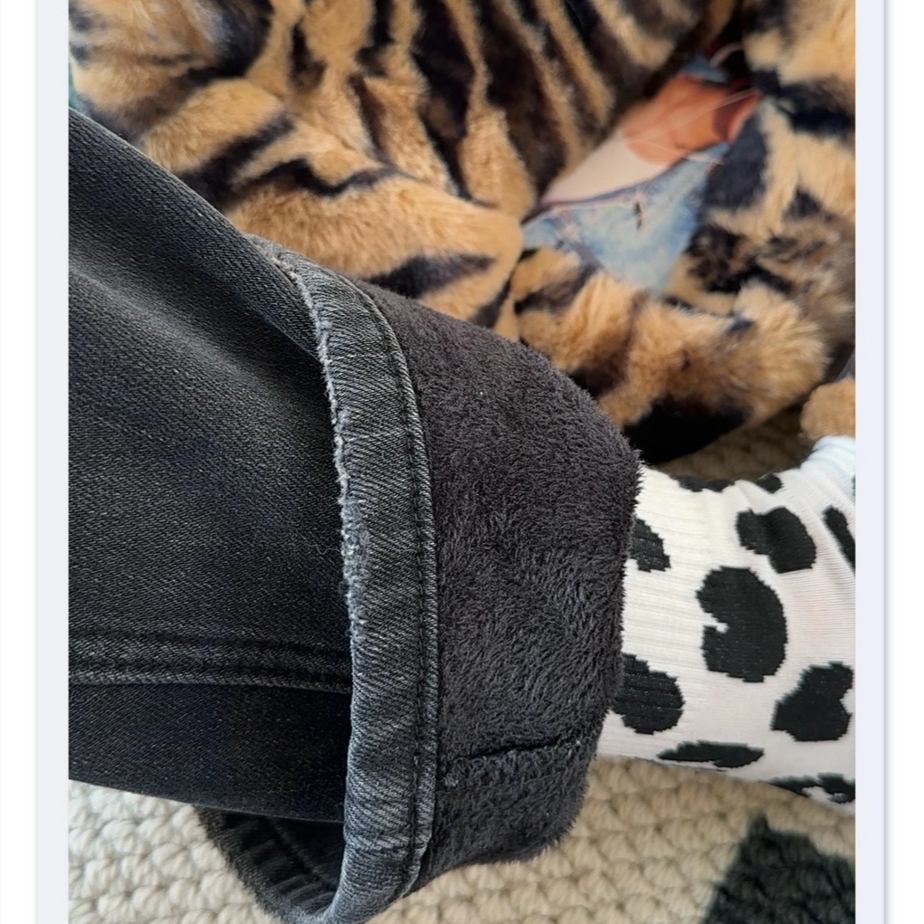 猫猫家加长女裤加绒加厚好版型牛仔裤女显瘦遮肉大长腿窄版直筒裤 - 图1