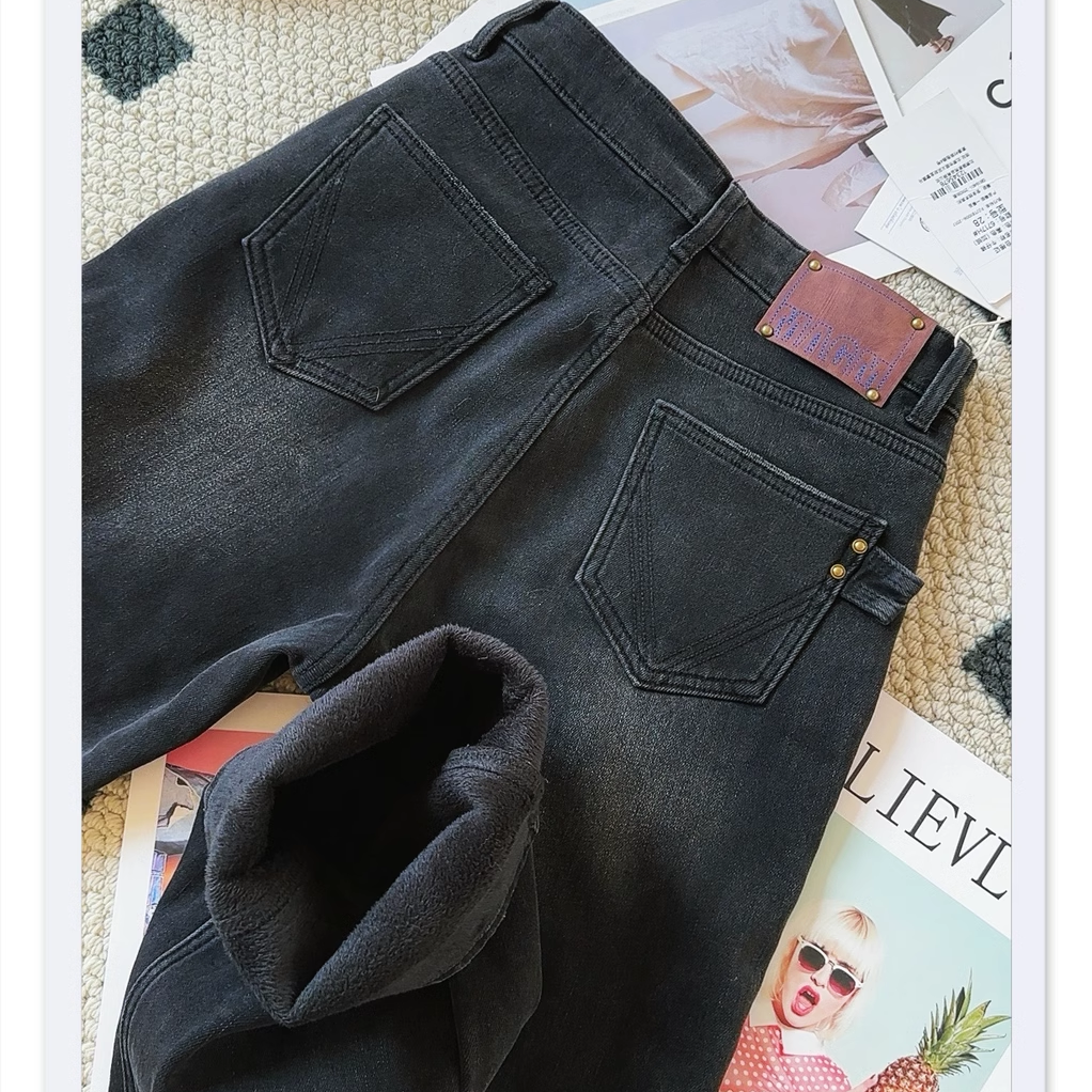 猫猫家加长女裤加绒加厚好版型牛仔裤女显瘦遮肉大长腿窄版直筒裤 - 图2