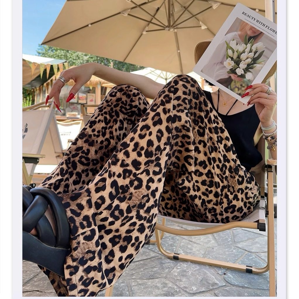 猫猫家加长女裤夏季雪纺高腰复古豹纹印花阔腿裤女宽松显瘦拖地裤,淘宝优惠券,粉丝福利购,淘宝优惠卷